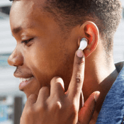 Man listening with earbuds