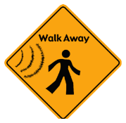 Walk away yellow street sign