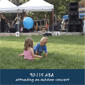 90-115 dBA: attending an outdoor concert