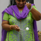 Woman with ping-pong ball